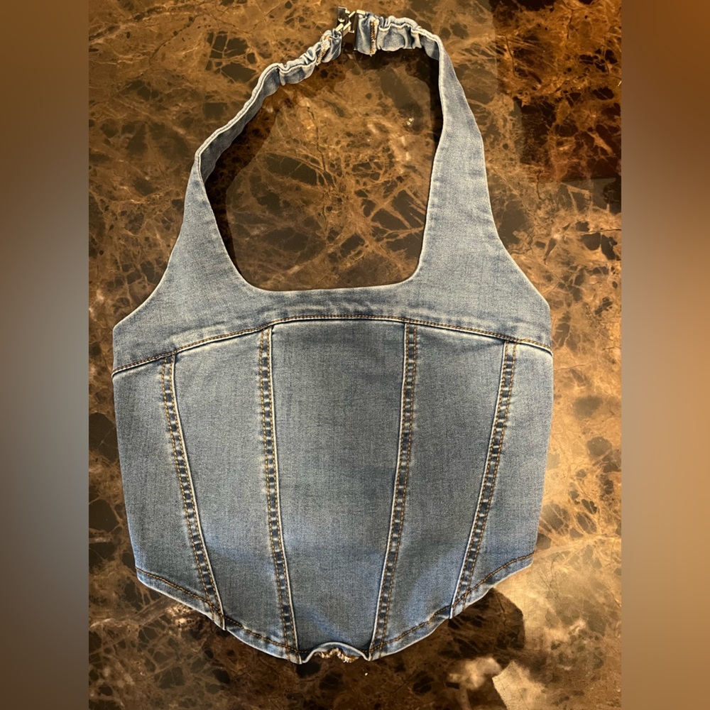 denim cropped halter top